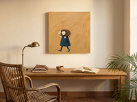 Shepherd Carrying a Lamb Wall Art — Original Palette-Knife Oil, Ochre & Teal — original hand-painted oil shown on the wall in a styled room