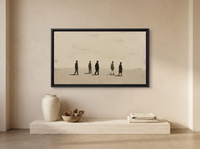 Five Walkers Wide Wall Art — Original Oil Landscape, Dark Olive & Oxblood — original hand-painted oil shown on the wall in a styled room