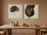 Organic Forms & Monolith — Set of 2 Original Oils, Chocolate & Cream — original hand-painted oil shown on the wall in a styled room