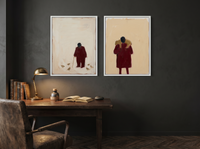 Pigeon-Feeder & Shepherd — Set of 2 Original Oils, Wine & Oat — original hand-painted oil shown on the wall in a styled room