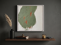 Dark Monolith Abstract Wall Art — Original Palette-Knife Oil, Sage & Terracotta — original hand-painted oil shown on the wall in a styled room