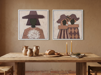 Bouquet Woman & Two Sisters — Set of 2 Original Oils, Mauve & Rose — original hand-painted oil shown on the wall in a styled room