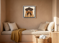 Lady in a Wide-Brim Hat Wall Art — Original Palette-Knife Oil, Chocolate & Rust — original hand-painted oil shown on the wall in a styled room