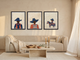 Western Family Triptych — 3 Original Oils, Indigo & Coral