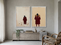 Pigeon-Feeder & Shepherd — Set of 2 Original Oils, Wine & Oat — original hand-painted oil shown on the wall in a styled room