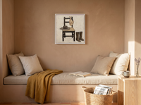 Cowboy Chair Still Life Wall Art — Original Palette-Knife Oil, Brown & Cream — original hand-painted oil shown on the wall in a styled room