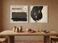 Bands & Monolith — Set of 2 Original Oils, Charcoal & Oxblood — original hand-painted oil shown on the wall in a styled room
