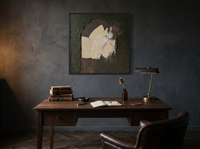 Arched Niche Abstract Wall Art — Original Palette-Knife Oil, Charcoal & Oxblood — original hand-painted oil shown on the wall in a styled room