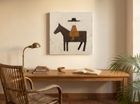 Rider on Horseback Wall Art — Original Palette-Knife Oil, Chocolate & Caramel — original hand-painted oil shown on the wall in a styled room