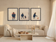 Quiet Tending Triptych — 3 Original Oils, Indigo & Coral