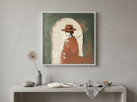 Figure in an Arch Wall Art — Original Palette-Knife Oil, Sage & Terracotta — original hand-painted oil shown on the wall in a styled room