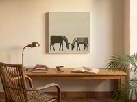 Two Grazing Horses Wall Art — Original Palette-Knife Oil, Olive & Grey — original hand-painted oil shown on the wall in a styled room