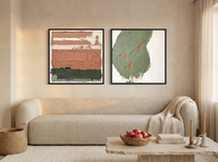 Bands & Monolith — Set of 2 Original Oils, Sage & Terracotta — original hand-painted oil shown on the wall in a styled room