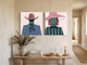 Cowboy & Wide-Brim Lady — Set of 2 Original Oils, Blush & Emerald