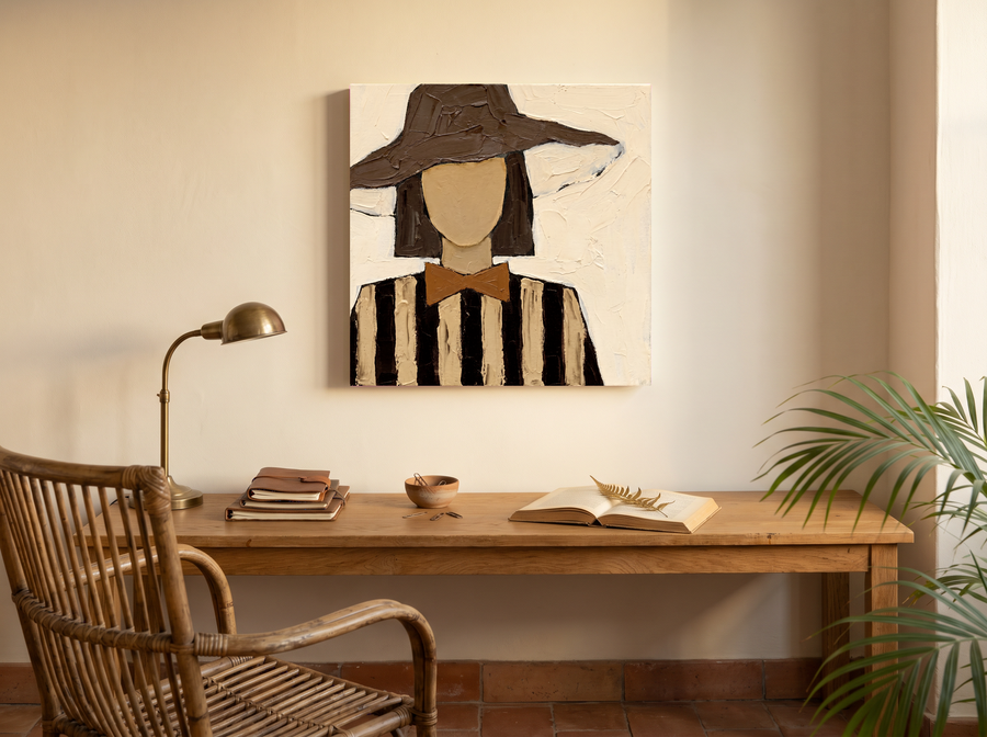 Lady in a Floppy Hat Wall Art — Original Palette-Knife Oil, Brown & Cream