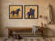 Standing Horse & Mounted Cowboy — Set of 2 Original Oils, Navy & Vermilion