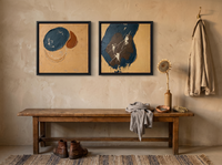 Organic Forms & Monolith — Set of 2 Original Oils, Ochre & Navy — original hand-painted oil shown on the wall in a styled room