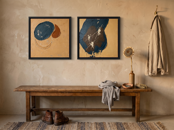 Organic Forms & Monolith — Set of 2 Original Oils, Ochre & Navy