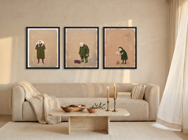 Devotion Triptych — 3 Original Oils, Moss & Mocha