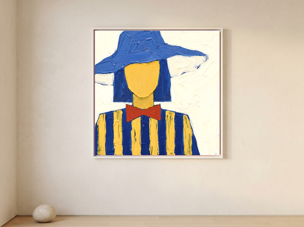 Lady in a Cobalt Hat Wall Art — Original Palette-Knife Oil, Cobalt & Yellow