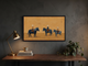 Three Children on Ponies Wide Wall Art — Original Palette-Knife Oil, Navy & Golden Ochre