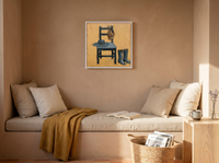 Cowboy Chair Still Life Wall Art — Original Palette-Knife Oil, Ochre & Slate — original hand-painted oil shown on the wall in a styled room