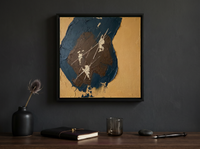 Dark Monolith Abstract Wall Art — Original Palette-Knife Oil, Navy & Ochre — original hand-painted oil shown on the wall in a styled room