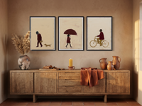 Solitude Triptych — 3 Original Oils, Wine & Cream — original hand-painted oil shown on the wall in a styled room