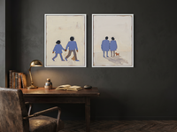 Couple Holding Hands & Couple at Dusk — Set of 2 Original Oils, Periwinkle & Oat — original hand-painted oil shown on the wall in a styled room