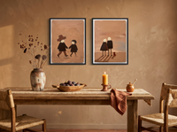 Couple Holding Hands & Couple at Dusk — Set of 2 Original Oils, Espresso & Terracotta — original hand-painted oil shown on the wall in a styled room