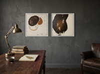 Organic Forms & Monolith — Set of 2 Original Oils, Chocolate & Cream — original hand-painted oil shown on the wall in a styled room