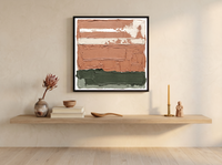 Horizontal Bands Abstract Wall Art — Original Palette-Knife Oil, Terracotta & Sage — original hand-painted oil shown on the wall in a styled room