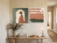Arch & Bands — Set of 2 Original Oils, Sage & Terracotta — original hand-painted oil shown on the wall in a styled room