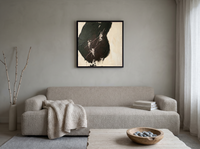 Dark Monolith Abstract Wall Art — Original Palette-Knife Oil, Charcoal & Oxblood — original hand-painted oil shown on the wall in a styled room