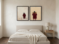 Pigeon-Feeder & Shepherd — Set of 2 Original Oils, Wine & Oat — original hand-painted oil shown on the wall in a styled room