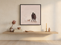 Couple Walking Away Wall Art — Original Palette-Knife Oil, Mauve & Plum — original hand-painted oil shown on the wall in a styled room