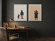 Father & Child with Shepherd — Set of 2 Original Oils, Indigo & Coral