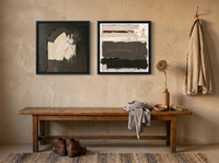 Arch & Bands — Set of 2 Original Oils, Charcoal & Oxblood — original hand-painted oil shown on the wall in a styled room
