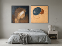 Arch & Organic Forms — Set of 2 Original Oils, Ochre & Navy — original hand-painted oil shown on the wall in a styled room