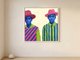 Two Figures in Hats Wall Art — Original Palette-Knife Oil, Pink & Cobalt