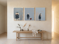 Devotion Triptych — 3 Original Oils, Storm Slate — original hand-painted oil shown on the wall in a styled room