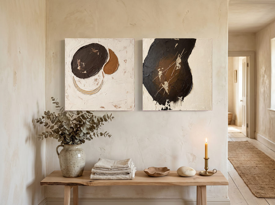 Organic Forms & Monolith — Set of 2 Original Oils, Chocolate & Cream