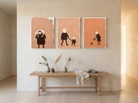 Quiet Tending Triptych — 3 Original Oils, Terracotta & Cream — original hand-painted oil shown on the wall in a styled room