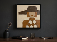 Lady in a Brown Hat Wall Art — Original Palette-Knife Oil, Chocolate & Rust — original hand-painted oil shown on the wall in a styled room
