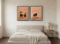 Couple Holding Hands & Couple at Dusk — Set of 2 Original Oils, Espresso & Terracotta — original hand-painted oil shown on the wall in a styled room