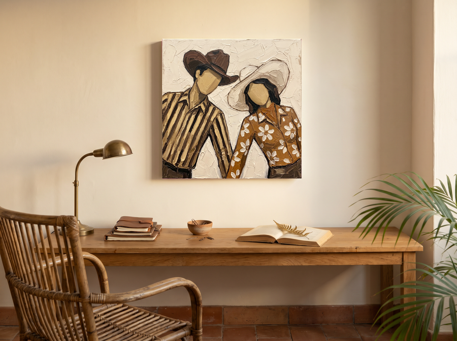 Dancing Couple Wall Art — Original Palette-Knife Oil, Brown & Caramel