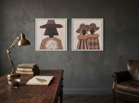 Bouquet Woman & Two Sisters — Set of 2 Original Oils, Mauve & Rose — original hand-painted oil shown on the wall in a styled room