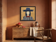 Lady in an Angular Navy Hat Wall Art — Original Palette-Knife Oil, Navy & Red
