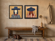 Cowgirls Turning Toward Each Other — Set of 2 Original Oils, Navy & Vermilion
