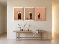 Devotion Triptych — 3 Original Oils, Terracotta — original hand-painted oil shown on the wall in a styled room